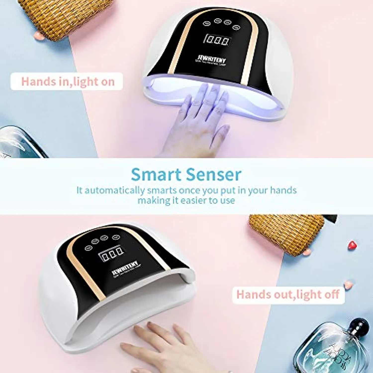 120W UV LED Nail Lamp, Faster Nail Dryer for Gel Polish with 4 Timer Setting, Professional Gel Nail UV Light for Two Hand Curing Lamp with 54 Pcs Light Bead Auto Sensor Nail Machine