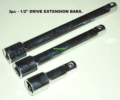 1/2" DRIVE EXTENSION BARS 3 pc SET ( 3, 6, 8 inch long ) - BRAND NEW.