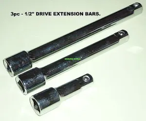 1/2" DRIVE EXTENSION BARS 3 pc SET ( 3, 6, 8 inch long ) - BRAND NEW.