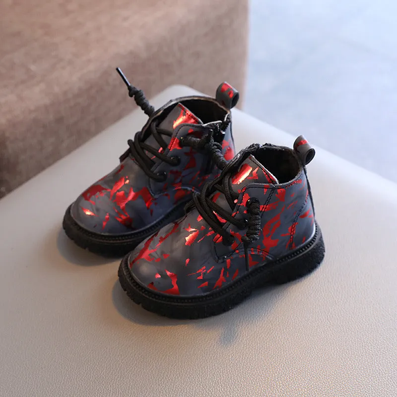 2024 Spring Autumn Children Short Boots Bold Camouflage Graffiti Pattern Boots