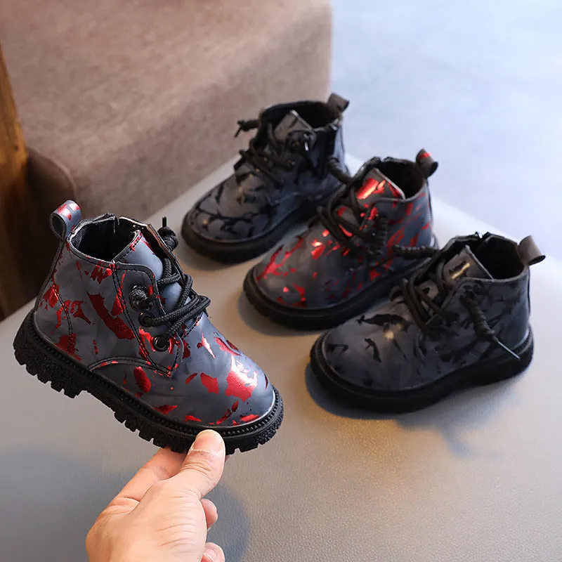 2024 Spring Autumn Children Short Boots Bold Camouflage Graffiti Pattern Boots