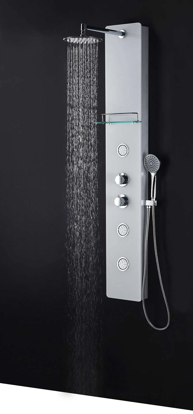 Anzzi SAVANNAH Series 60 in. Full Body Shower Panel System with Heavy Rain Shower and Spray Wand in White