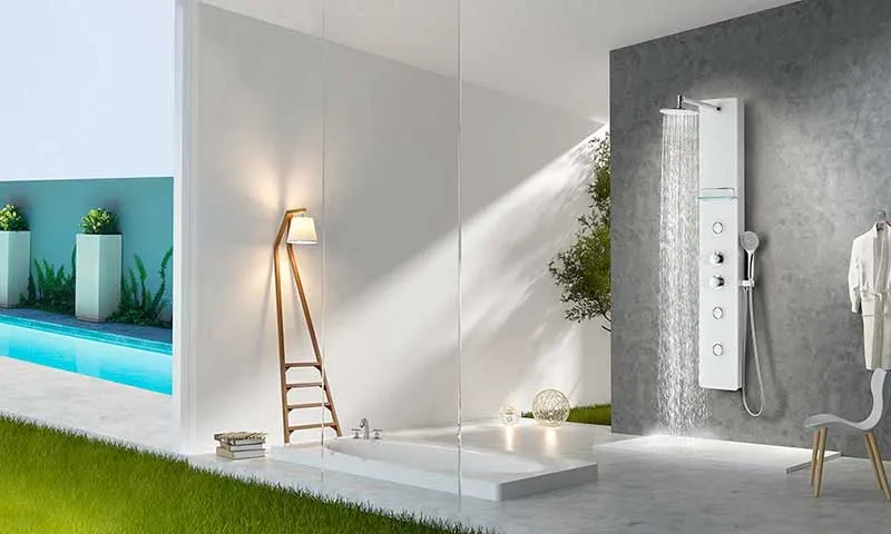 Anzzi SAVANNAH Series 60 in. Full Body Shower Panel System with Heavy Rain Shower and Spray Wand in White