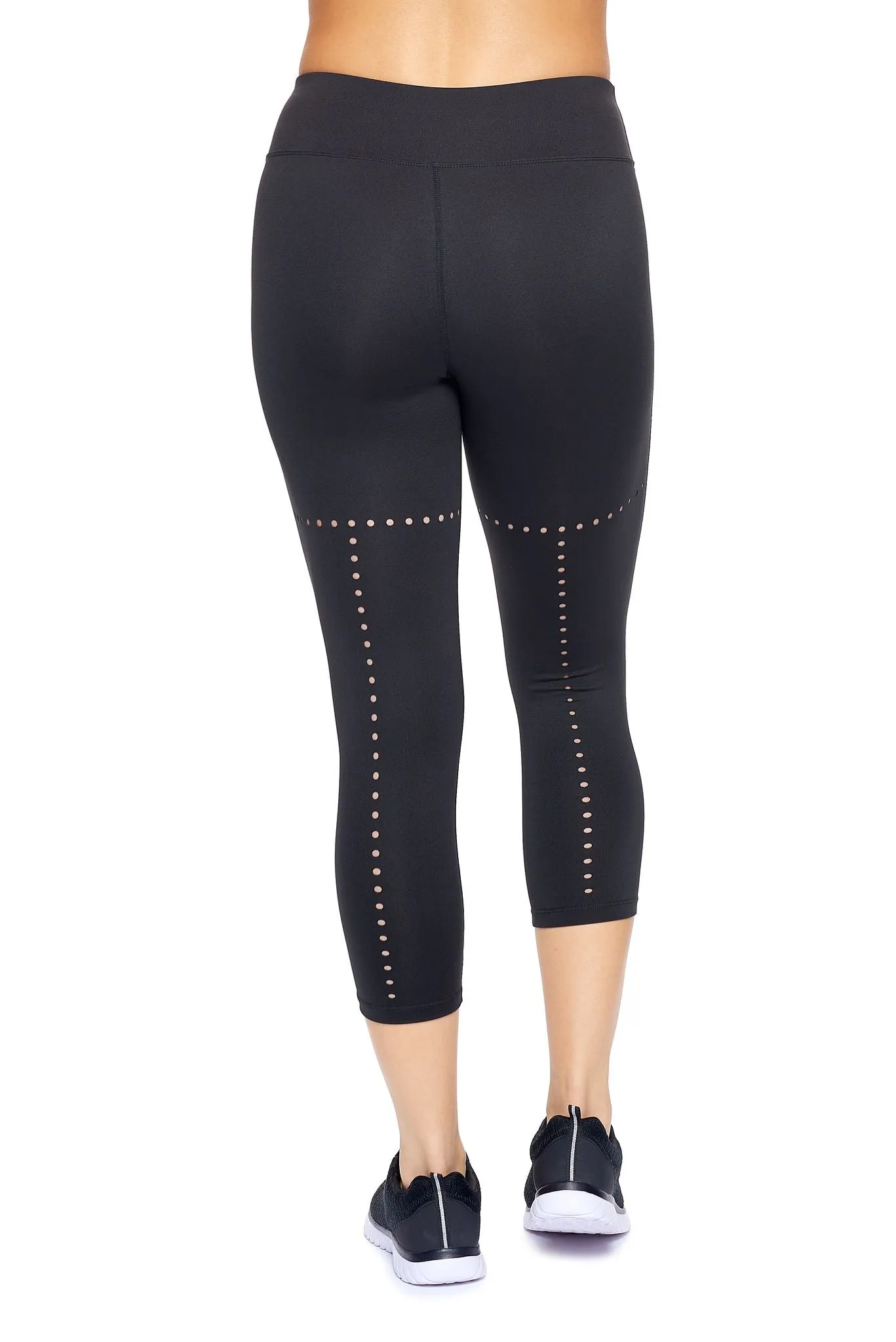 AQ1033 Mid-Rise Faux Seam Laser Cut Capri Leggings