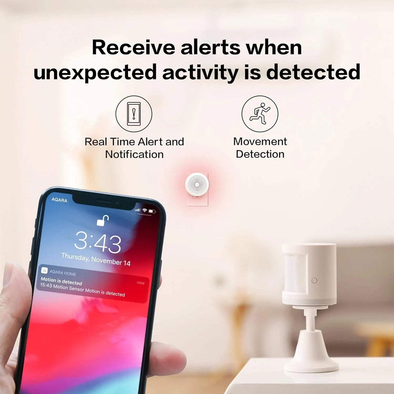 Aqara Motion Sensor Zigbee Connection for Alarm System and Smart Home Automation Broad Detection Range