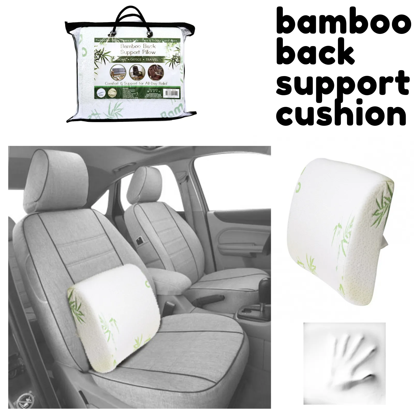 BAMBOO BACK SUPPORT PILLOW! Perfect for: Office Chairs - Sofa - Cars & Trucks - and more... Comfort and support for all day relief.
