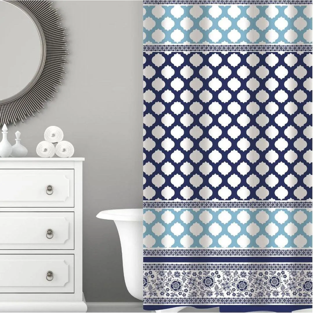 Bath Bliss Blue/White Lattice Design PE and EVA Shower Curtain, 70" x 72"