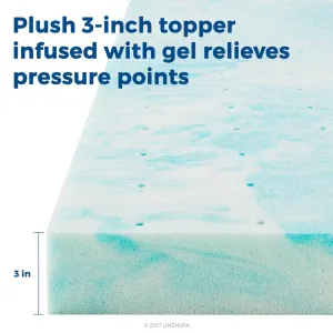 Brand new 3 in. Queen Gel Swirl Memory Foam Topper by Linenspa! Gel infusion relieves pressure points Ventilated design increases airflow & regulates temperature, extends the life of your mattress! Retails $160 W/Tax!