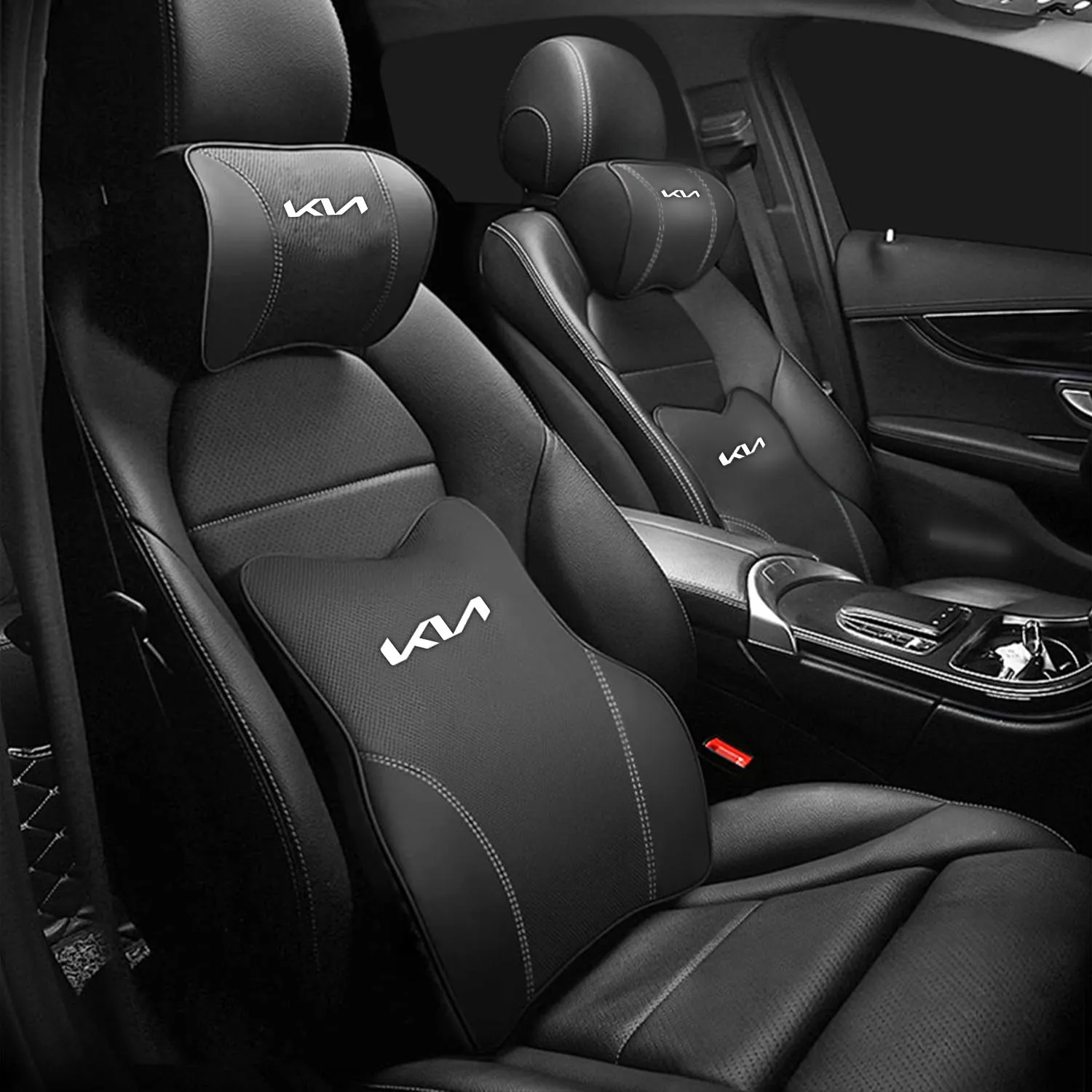 Car Headrest Neck Pillow and Lumbar Support Back Cushion Kit, Custom Fit For Your Cars, Memory Foam Erognomic, Car Accessories UE13992
