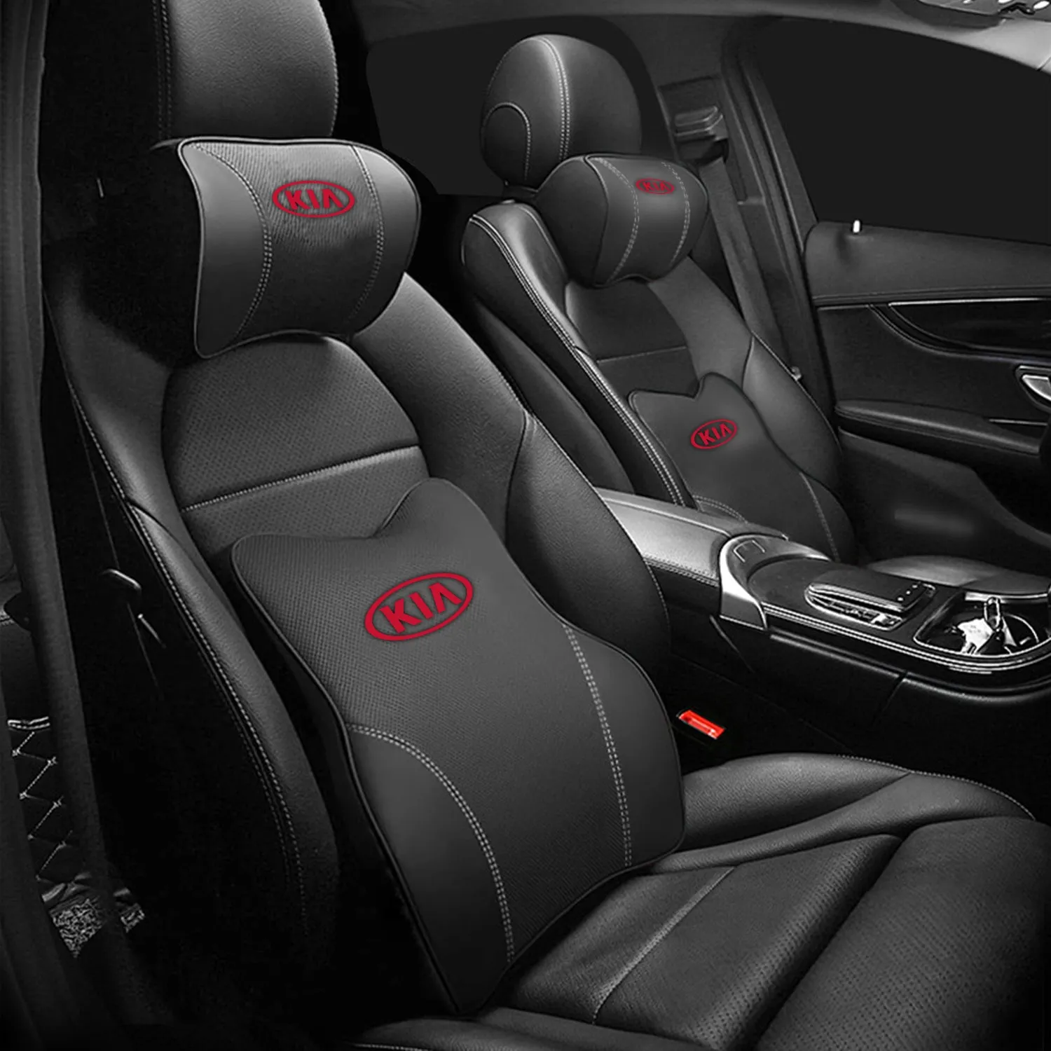 Car Headrest Neck Pillow and Lumbar Support Back Cushion Kit, Custom Fit For Your Cars, Memory Foam Erognomic, Car Accessories UE13992