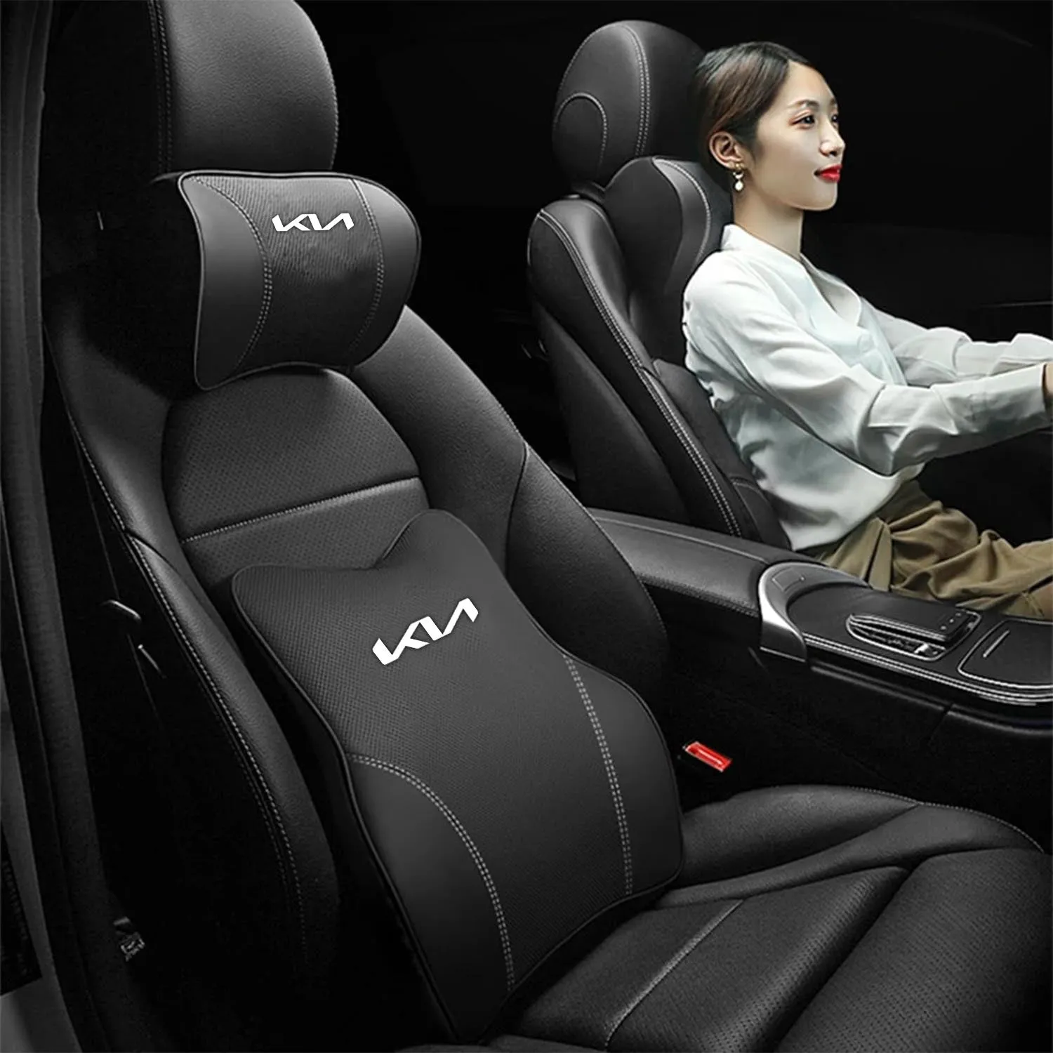 Car Headrest Neck Pillow and Lumbar Support Back Cushion Kit, Custom Fit For Your Cars, Memory Foam Erognomic, Car Accessories UE13992