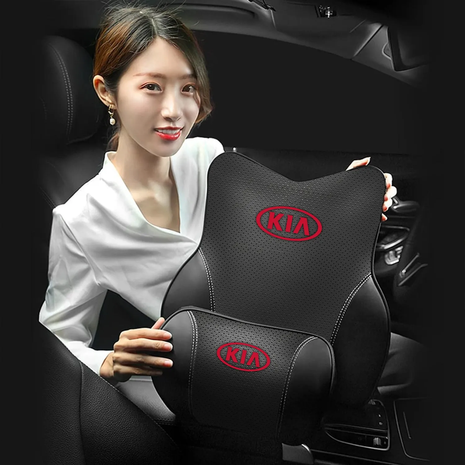 Car Headrest Neck Pillow and Lumbar Support Back Cushion Kit, Custom Fit For Your Cars, Memory Foam Erognomic, Car Accessories UE13992