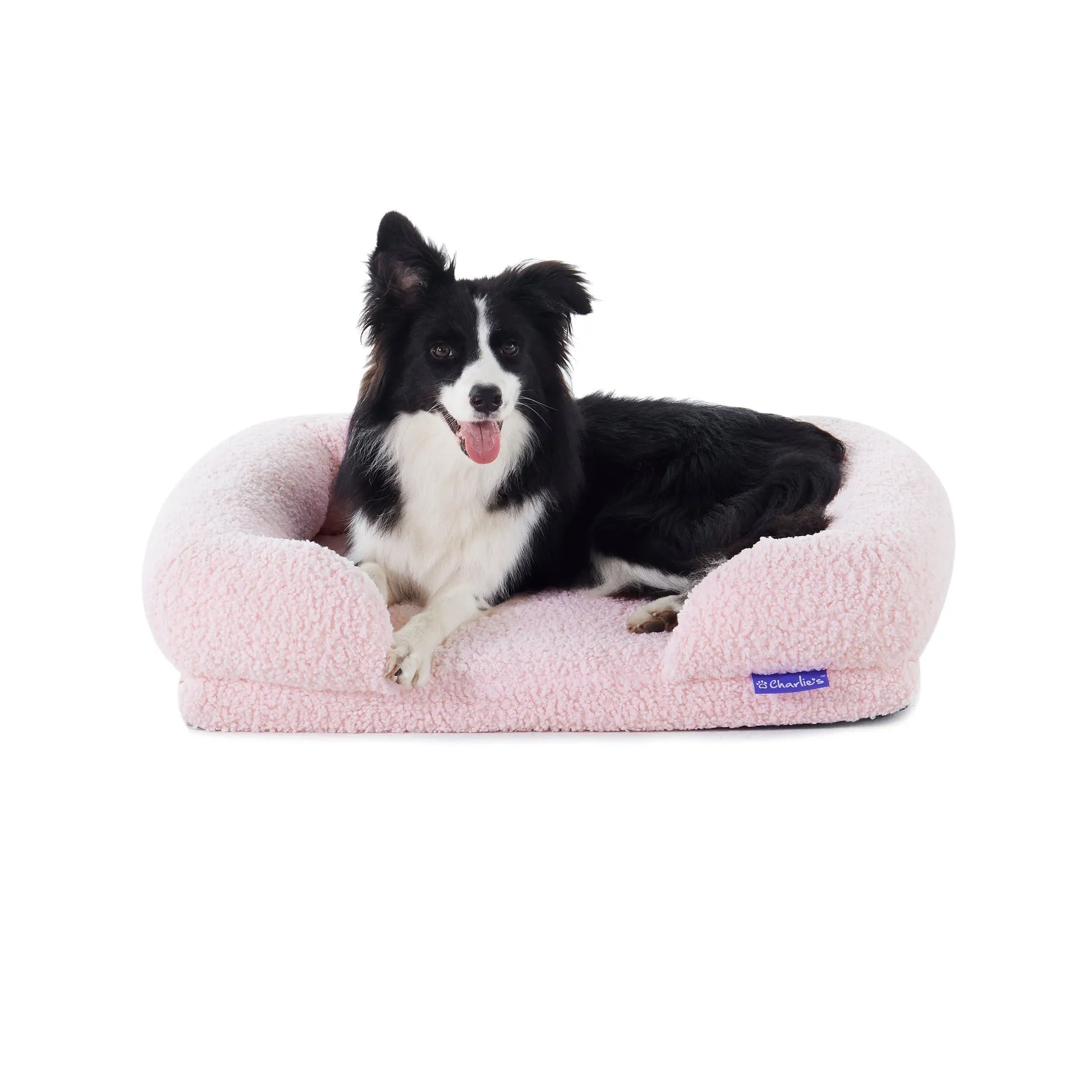 Charlie's Teddy Fleece Orthopedic Memory Foam Sofa Dog Bed with Bolster Pink Large
