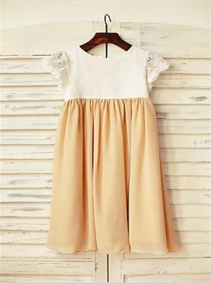 Chiffon Princess Short Sleeves Flower Girl Dresses Floor Length Dress