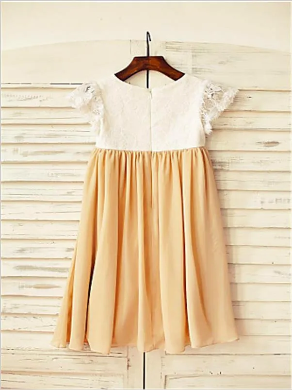 Chiffon Princess Short Sleeves Flower Girl Dresses Floor Length Dress