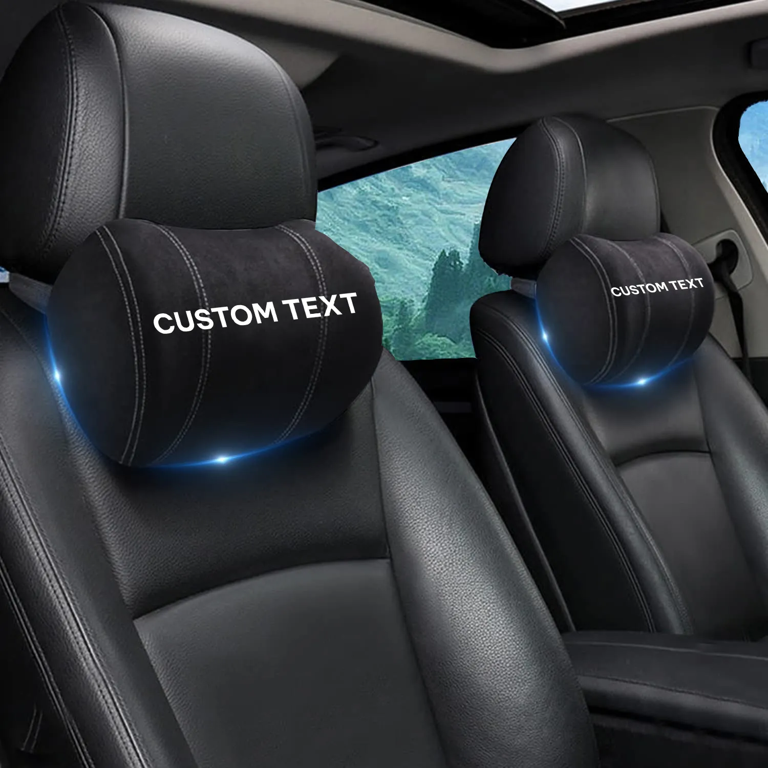 Custom Text For Car Headrest (2 PCS), Compatible with All Cars, 2023 Update Version Premium Memory Foam Car Neck Pillow CA15985