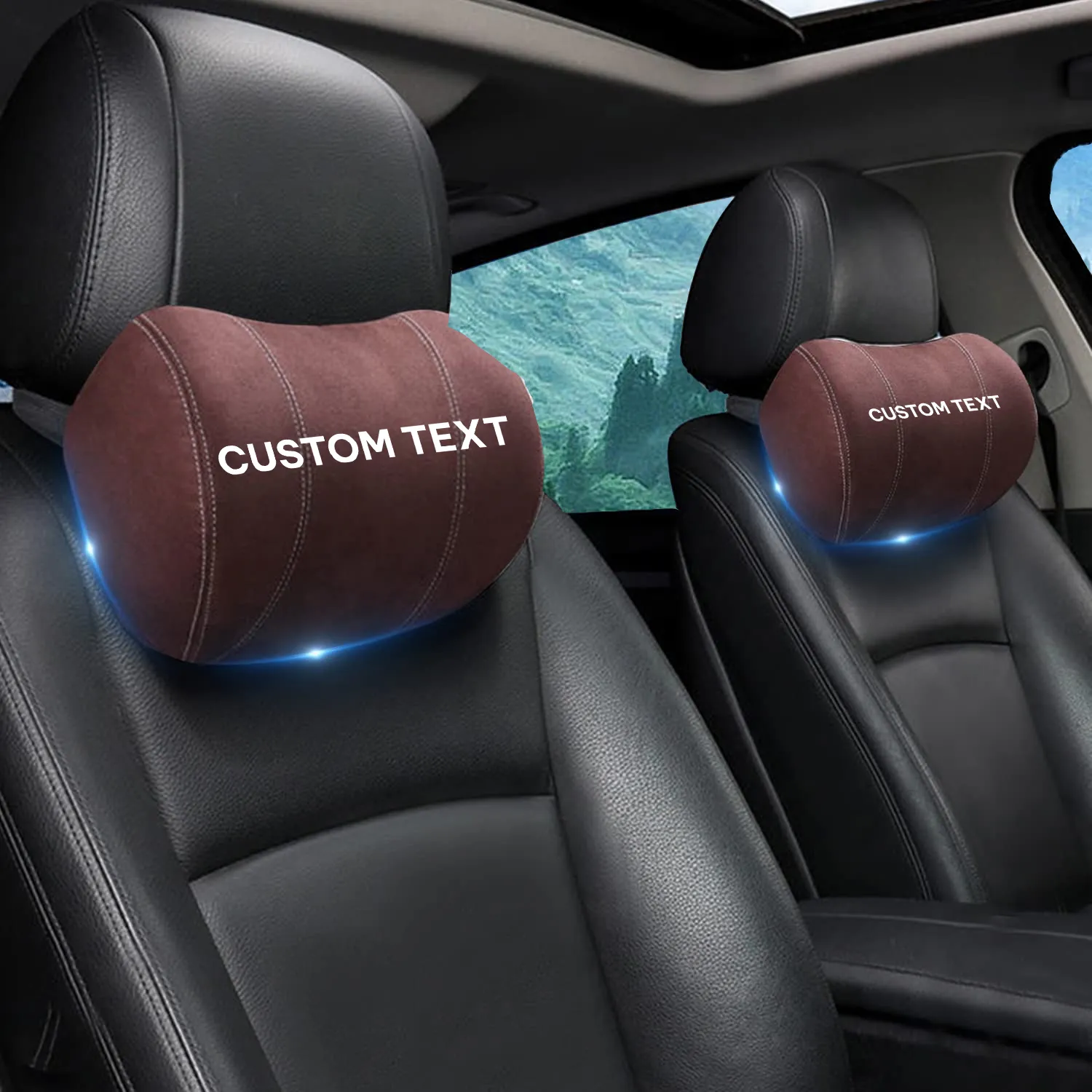 Custom Text For Car Headrest (2 PCS), Compatible with All Cars, 2023 Update Version Premium Memory Foam Car Neck Pillow CA15985