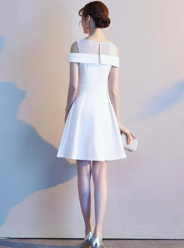 Cute White Off the Shoulder Knee Length Party Dress, Wedding Party Dress