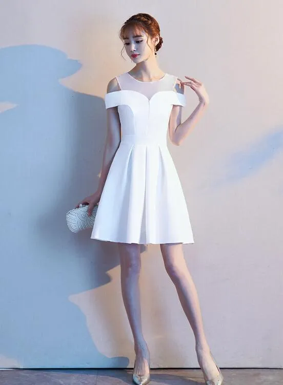 Cute White Off the Shoulder Knee Length Party Dress, Wedding Party Dress