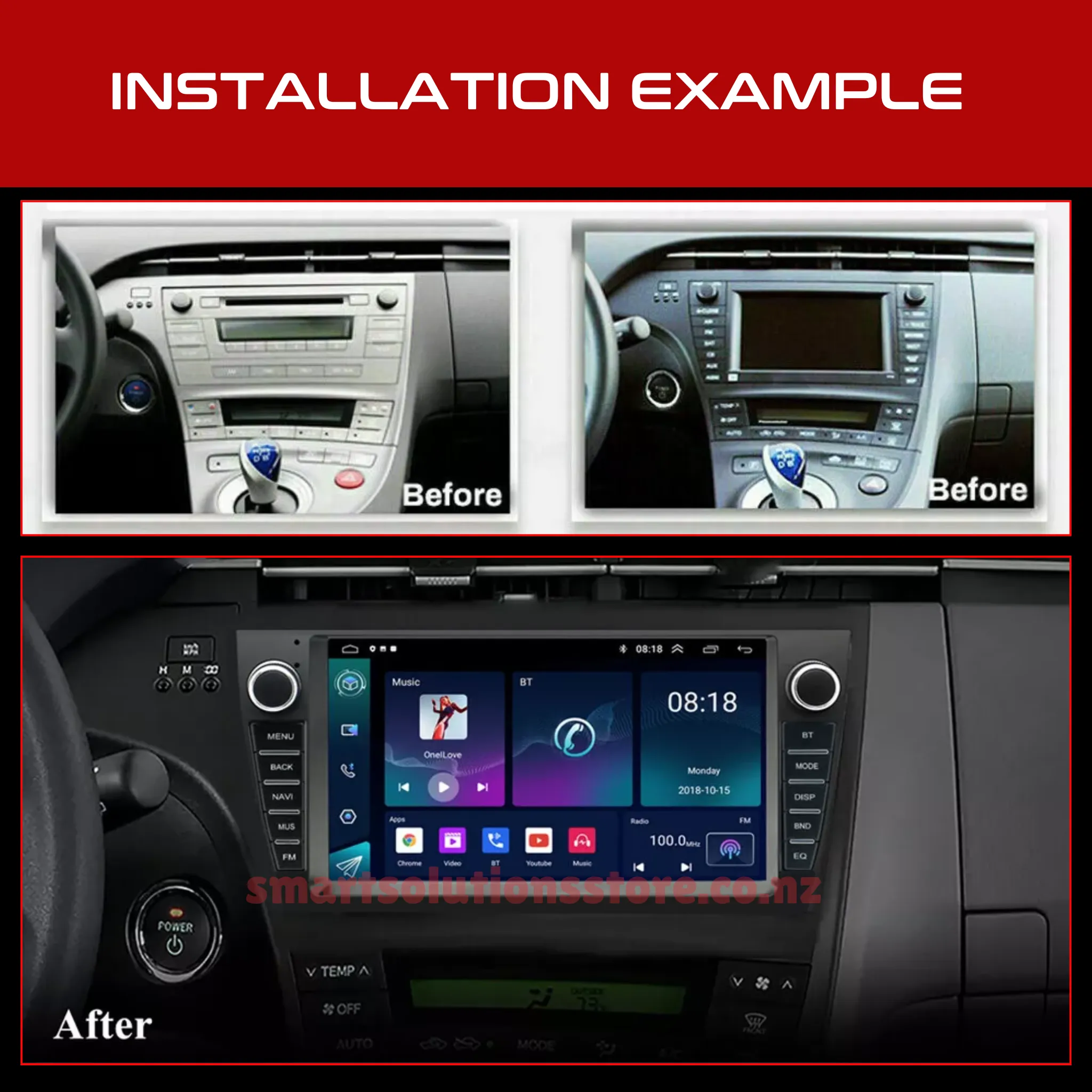 Daiko Car Stereo Wireless Carplay Android Auto For Toyota Prius 2009-2015 Buttons And Knobs