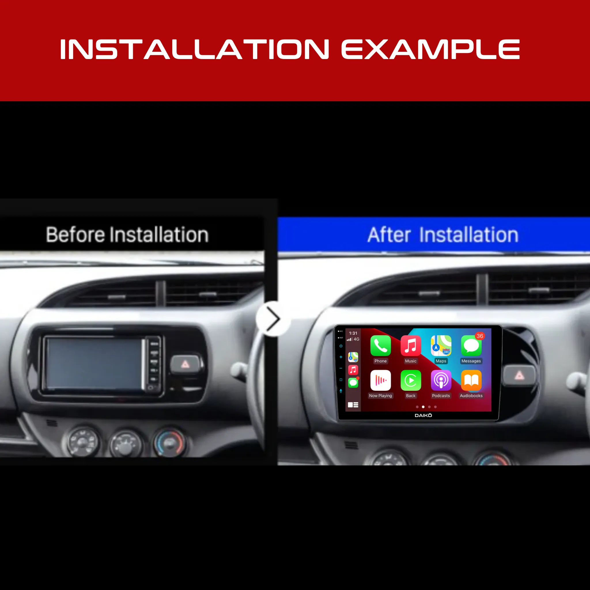 Daiko Car Stereo Wireless Carplay Android Auto For Toyota Vitz Yaris 2013-2020