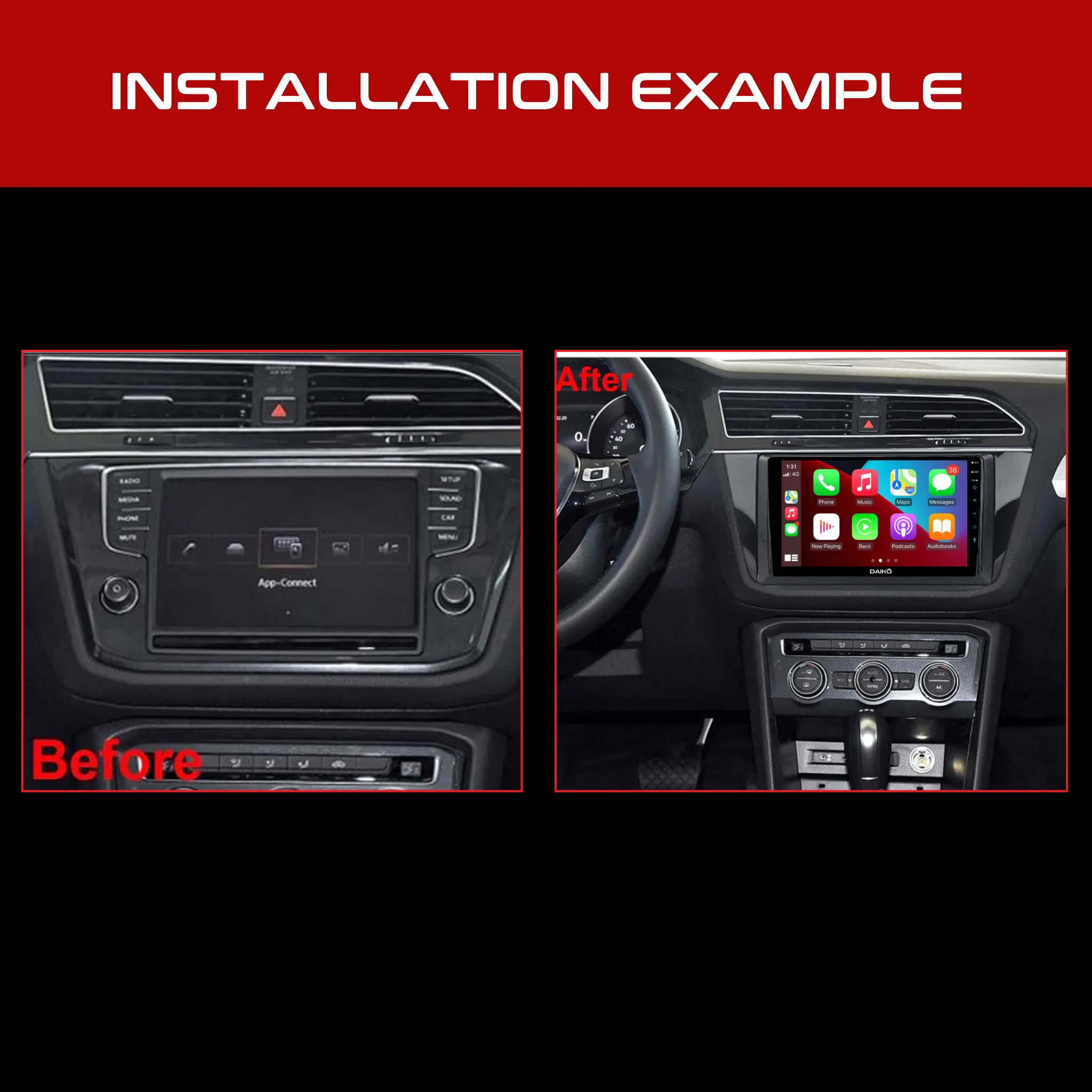 Daiko Multimedia Unit Wireless Carplay Android Auto For Vw Touran 2015  10Inch