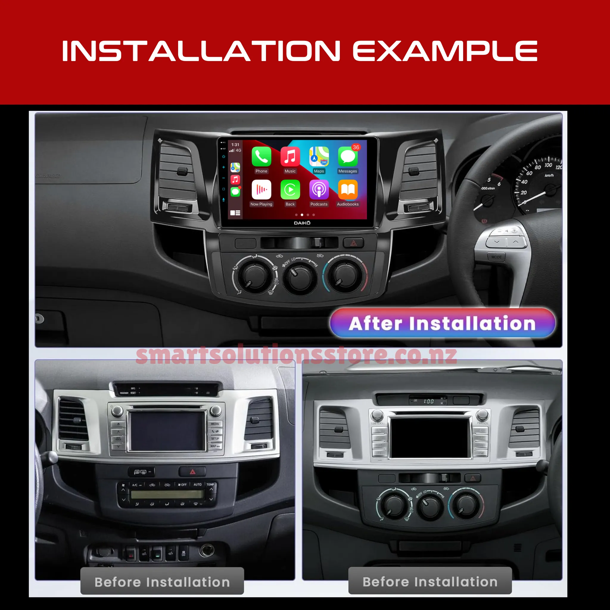 Daiko Multimedia Unit Wireless Carplay Android Auto ForToyota Hilux 2008-2014