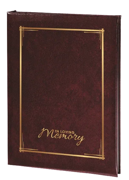 Decorative Frame & In Loving Memory Memorial Guest Book - 6 Ring - STGR105-Burgundy