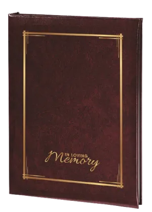 Decorative Frame & In Loving Memory Memorial Guest Book - 6 Ring - STGR105-Burgundy