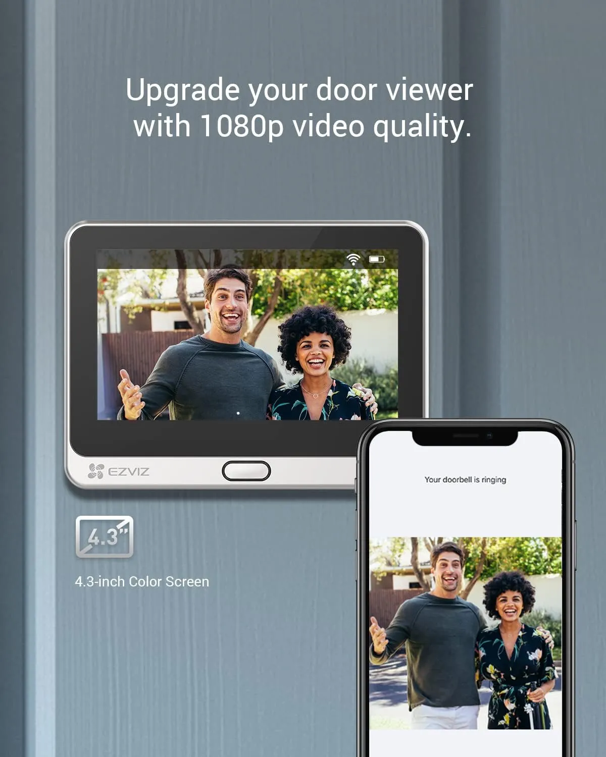 EZVIZ Wireless Video Doorbell Camera, 1080P Doorviewer with 4.3 inch Color Screen, Rechargeable Battery up to 90 Days, PIR Motion Detection, 2 Way Video Call, Night Vision, Cloud/256G SD Storage DP2C
