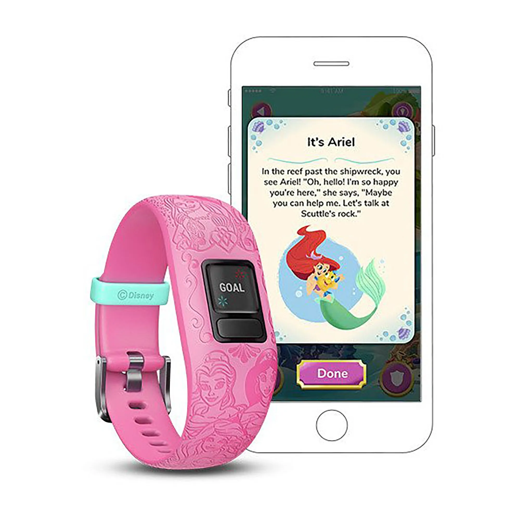 Garmin Vivofit Jr. 2 Silicone Princess Character Icons Strap Full Color Display Dial Watch - 010-01909-14