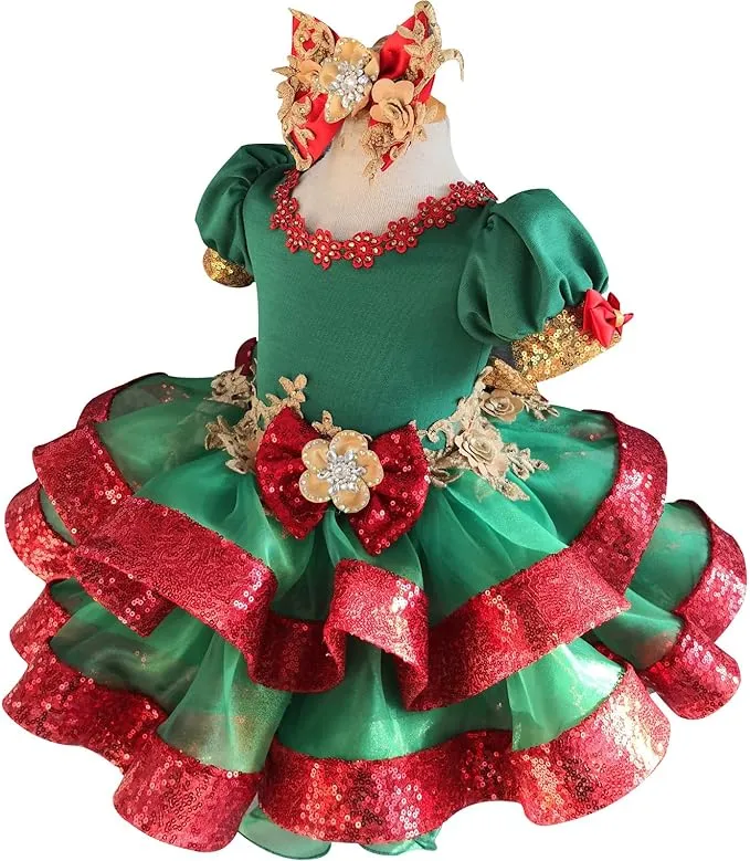 Glitz Beaded Bodice Little Girl Cupcake Pageant Dress For Christmas