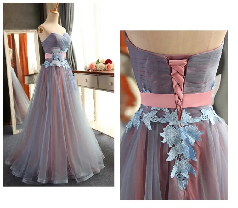 Gorgeous Tulle and Pink Floor Length Party Dress, Junior Prom Dress