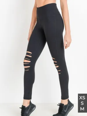 Highwaist Shredded Knee Laser Cut Leggings
