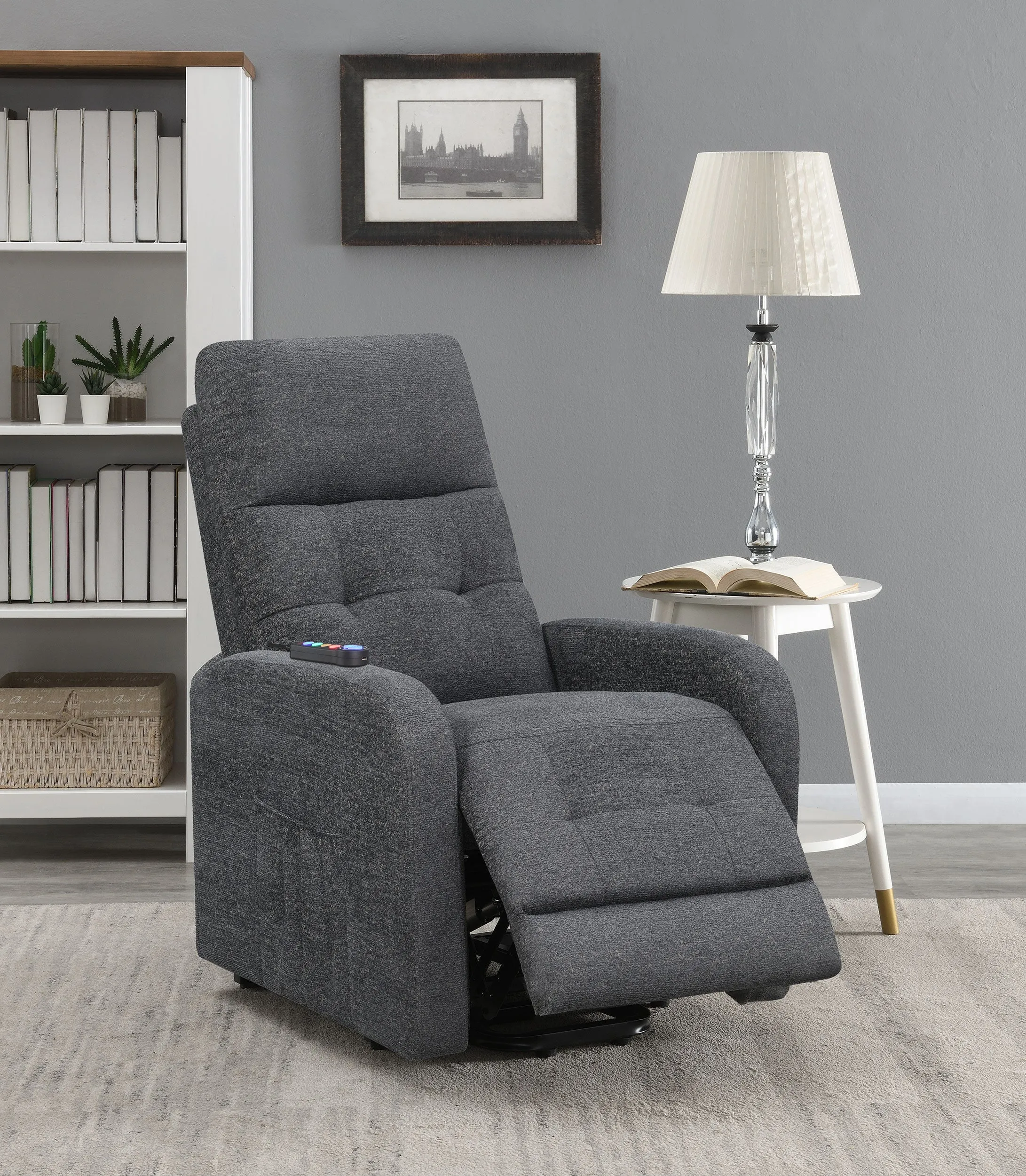 Howie Upholstered Power Lift Massage Chair Charcoal