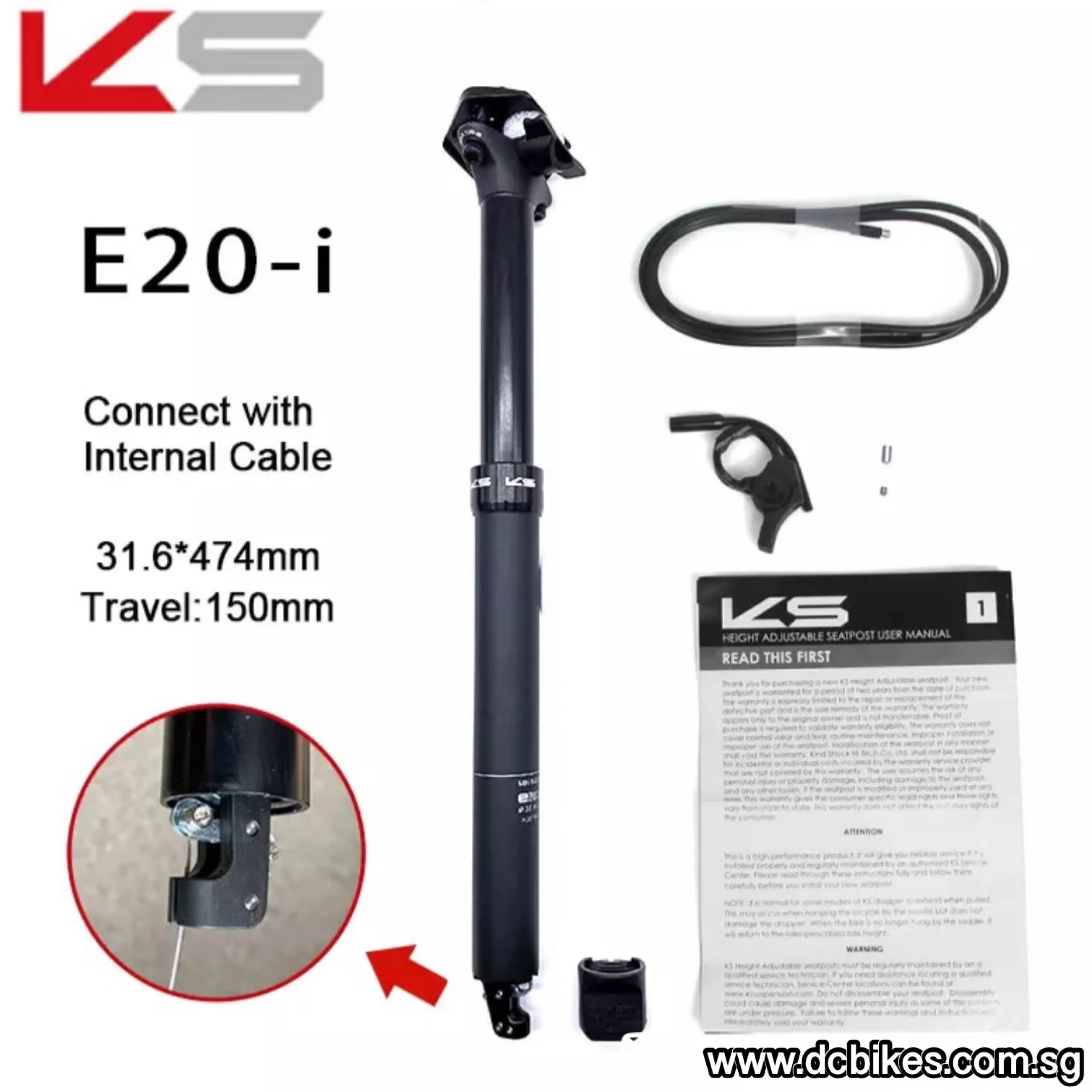 KS | Kind Shock 27.2mm X 120mm | 30.9mm 31.6mm X 125mm | 150mm Internal Routing Dropper Post   E20 Bar Remote Lever