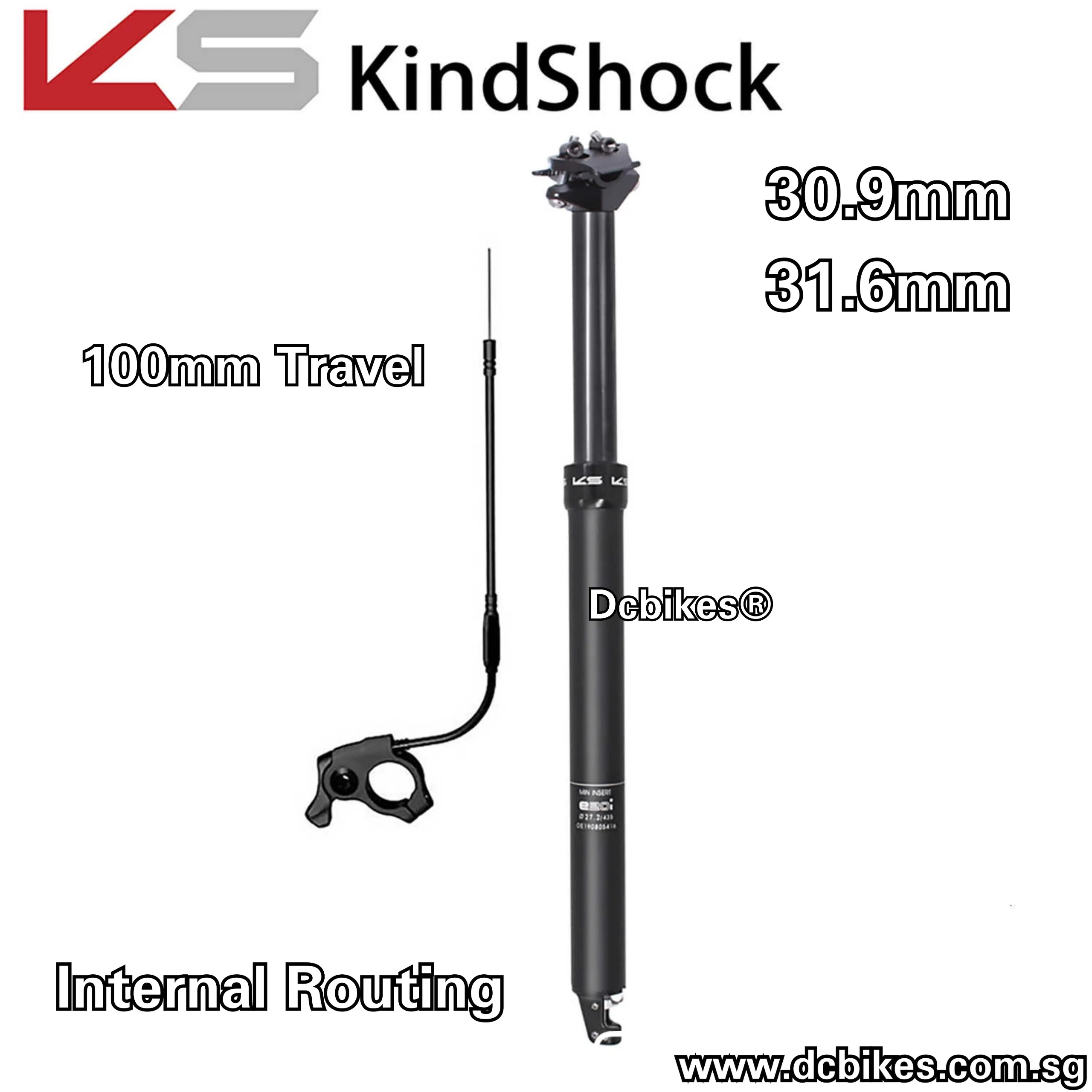 KS | Kind Shock 30.9mm/31.6mm Internal Routing 100mm Dropper Seat Post   E20 Bar Remote Lever