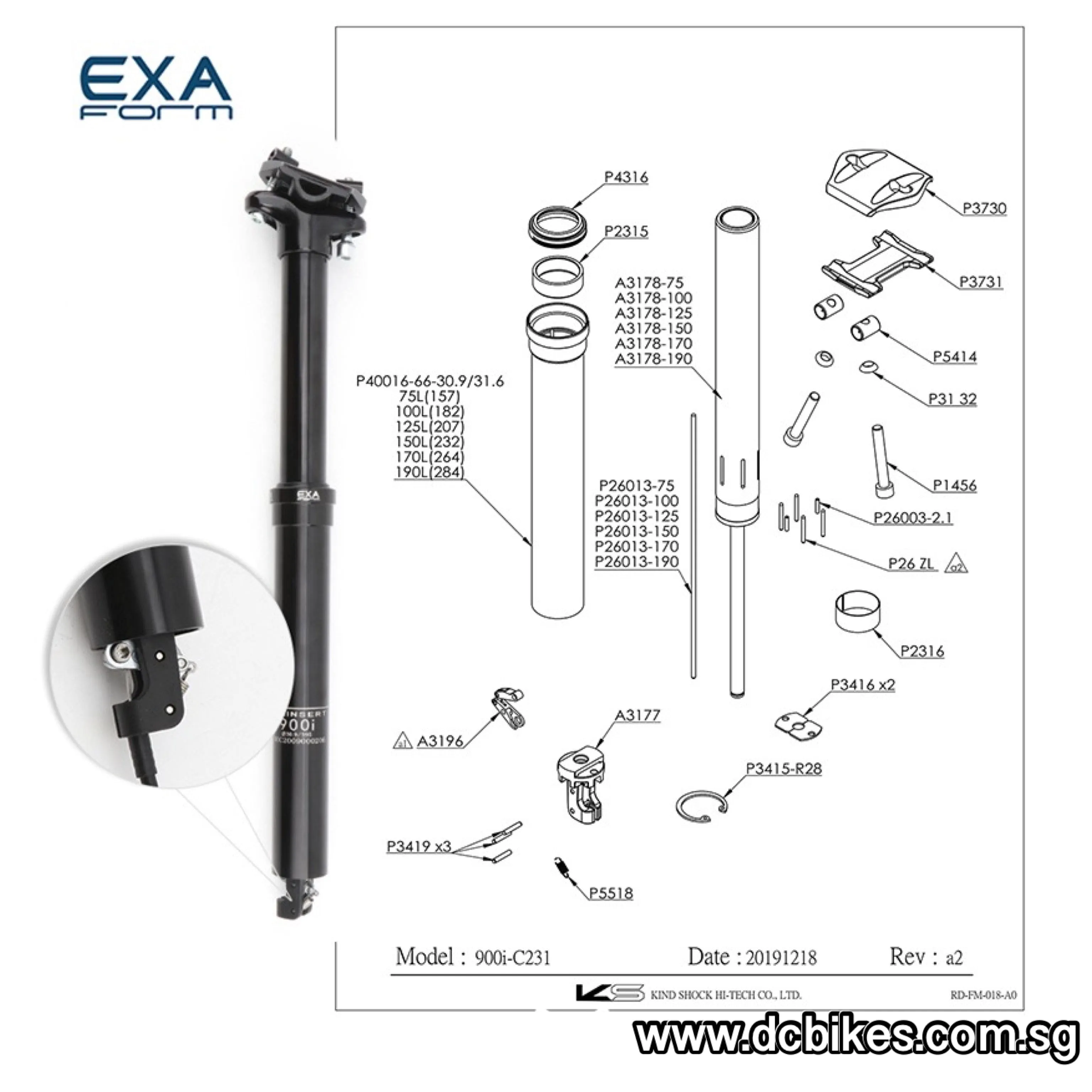 KS | Kind Shock Exa Form 30.9mm | 31.6mm Internal Routing 100mm | 125mm | 150mm | 170mm Dropper Seat Post   Bar Remote Lever