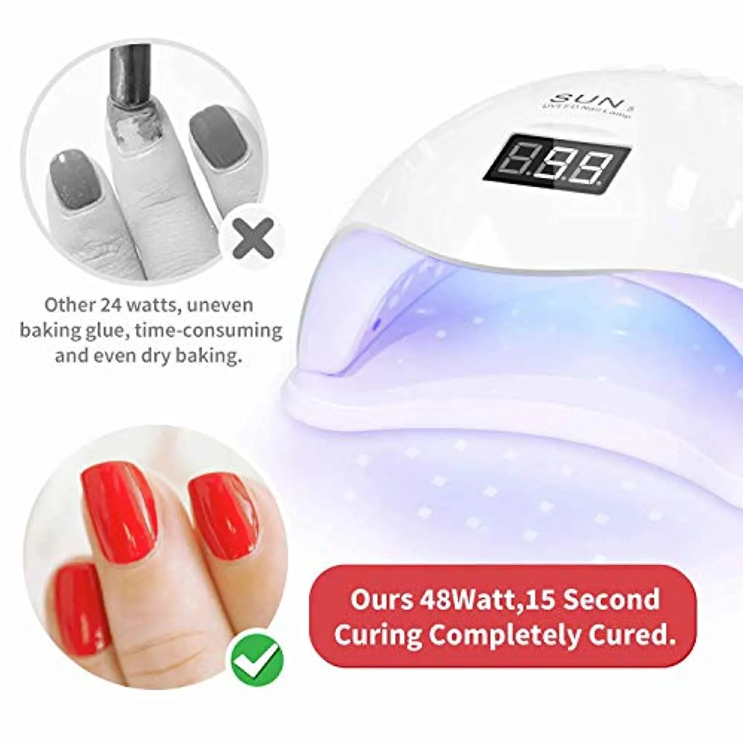 LED Nail Lamp, 48W Nail Dryer Gel Nail Polish Curing LED UV Light with 4 Timers Automatic Sensor LCD Display Professional Nail Art Tools Accessories for Fingernail Toenail Salon White