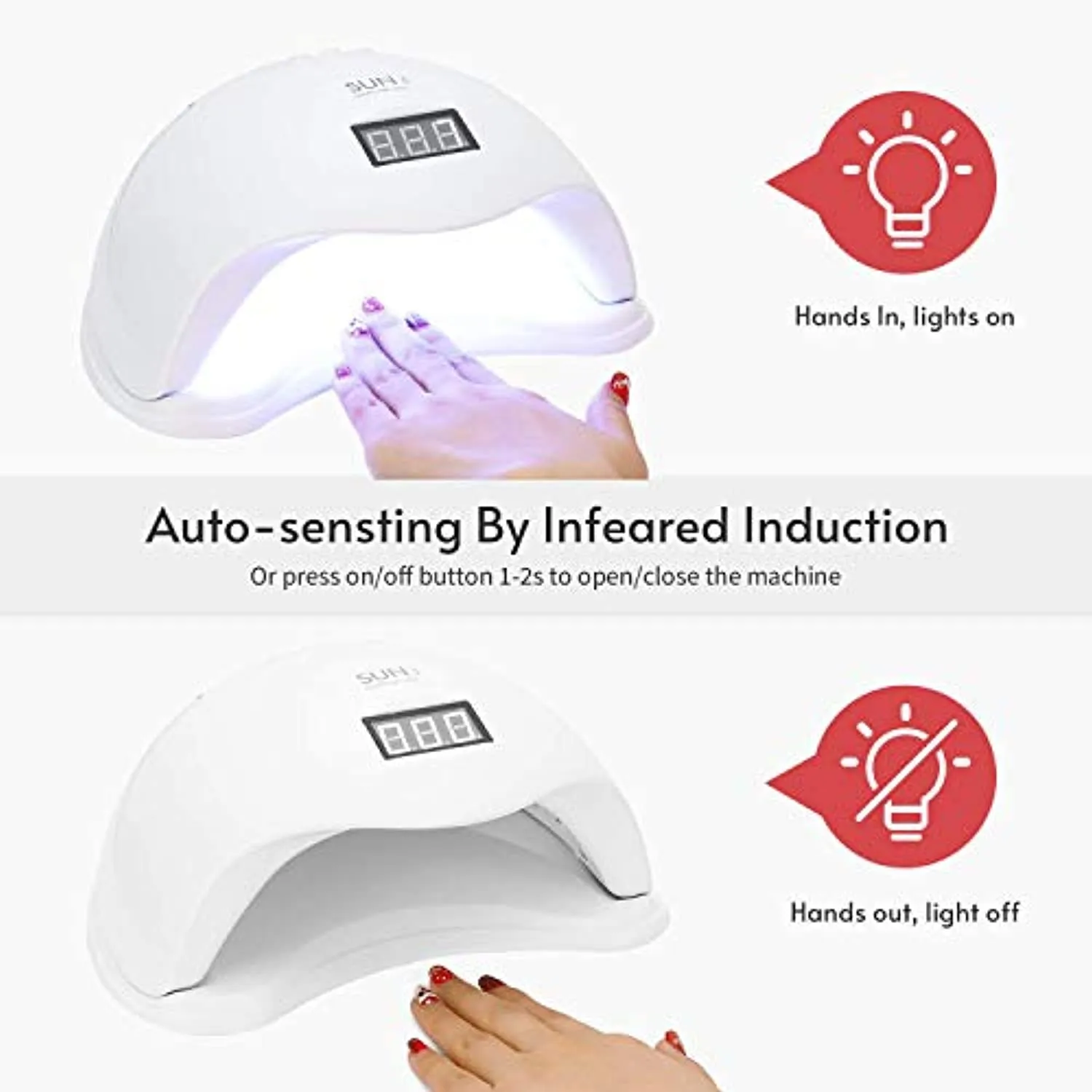 LED Nail Lamp, 48W Nail Dryer Gel Nail Polish Curing LED UV Light with 4 Timers Automatic Sensor LCD Display Professional Nail Art Tools Accessories for Fingernail Toenail Salon White