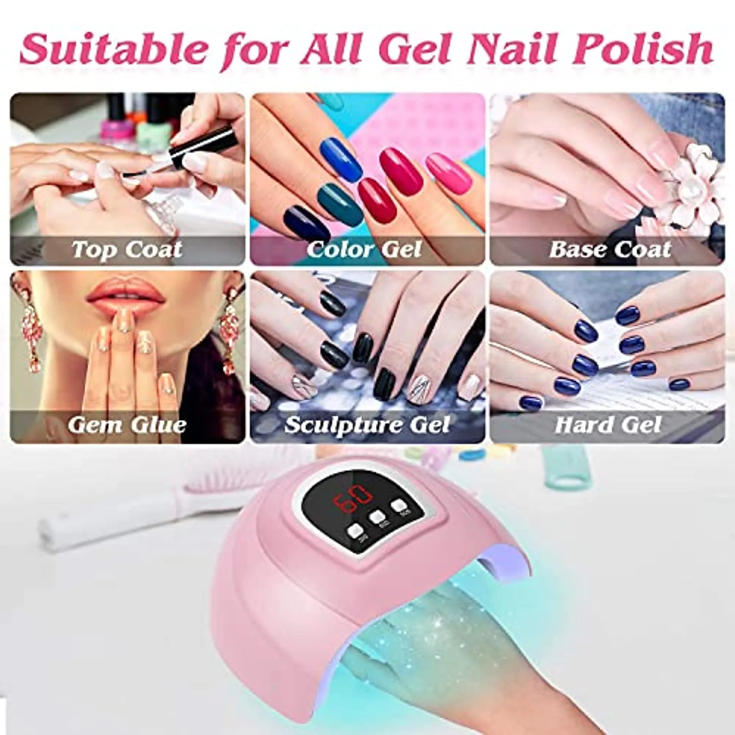 LED Nail Lamp, Professional Nail Dryer 54W, Portable Nail Dryer with Timer/Sensor/LCD Display Suitable for Fingernails and Toenails, Home and Salon