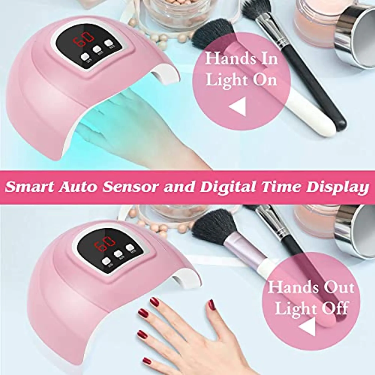 LED Nail Lamp, Professional Nail Dryer 54W, Portable Nail Dryer with Timer/Sensor/LCD Display Suitable for Fingernails and Toenails, Home and Salon
