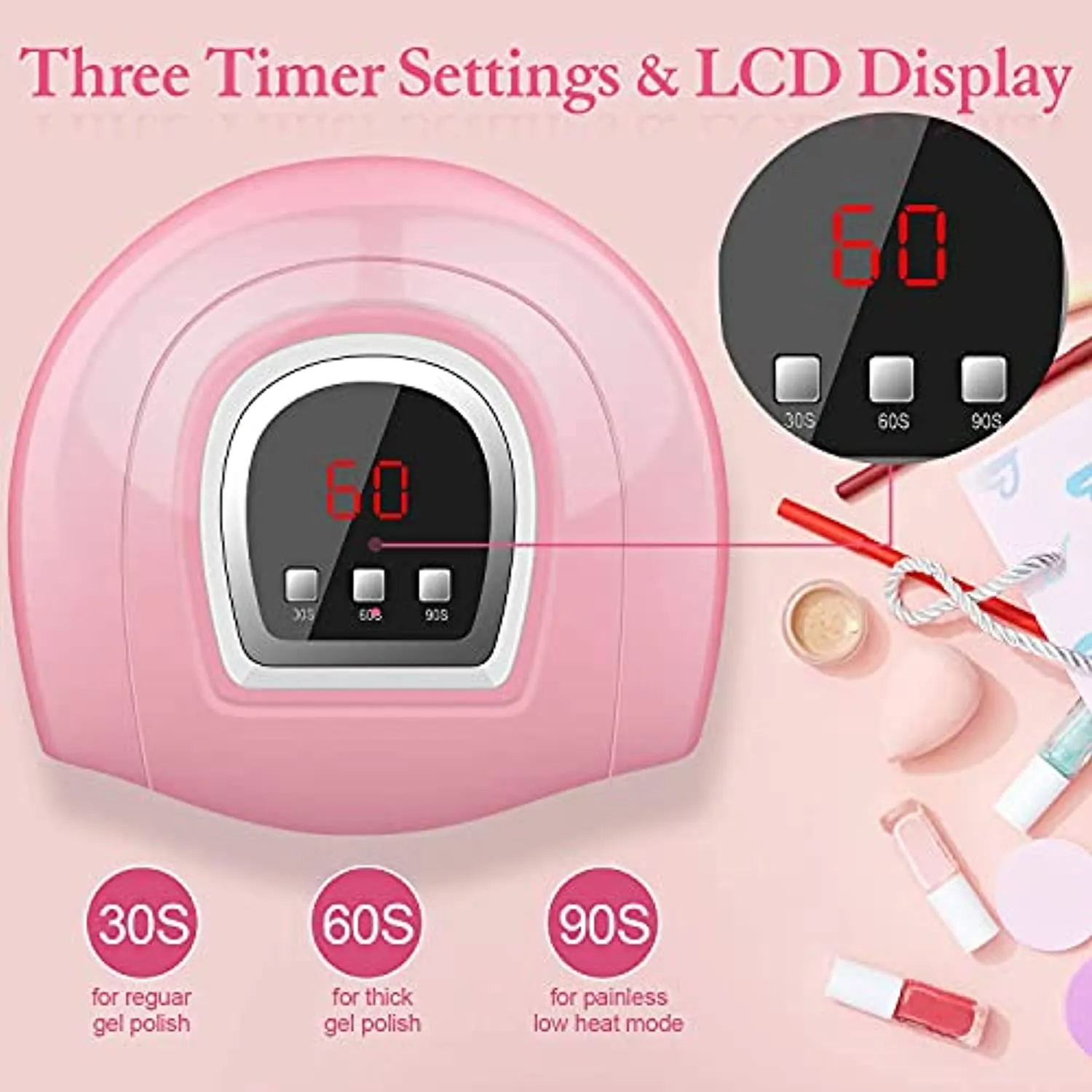 LED Nail Lamp, Professional Nail Dryer 54W, Portable Nail Dryer with Timer/Sensor/LCD Display Suitable for Fingernails and Toenails, Home and Salon