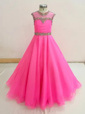 Little Girls Glitz Long Fuchsia Pagant Dress
