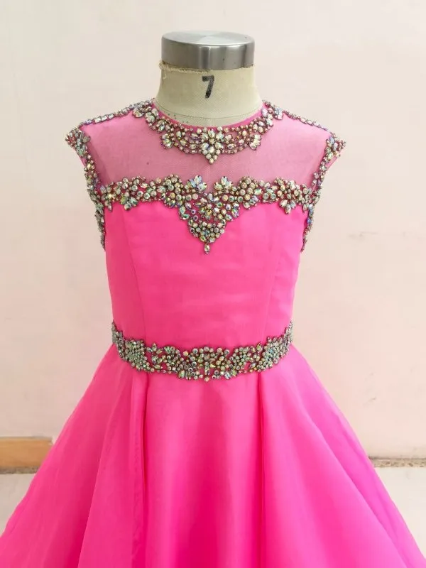 Little Girls Glitz Long Fuchsia Pagant Dress