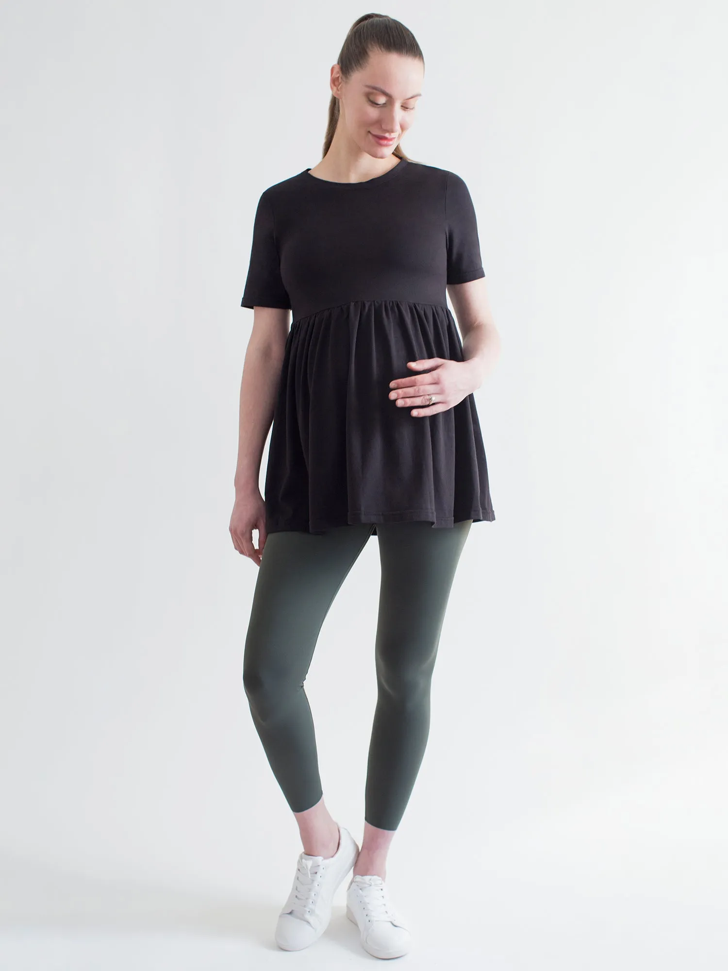 MATERNITY PLEATED SOFT STRETCH TOP, BLACK