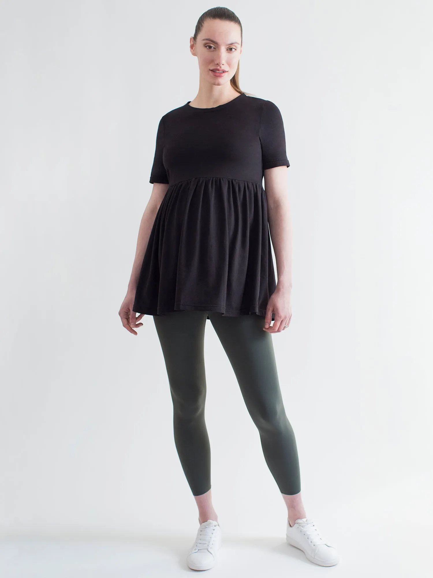 MATERNITY PLEATED SOFT STRETCH TOP, BLACK