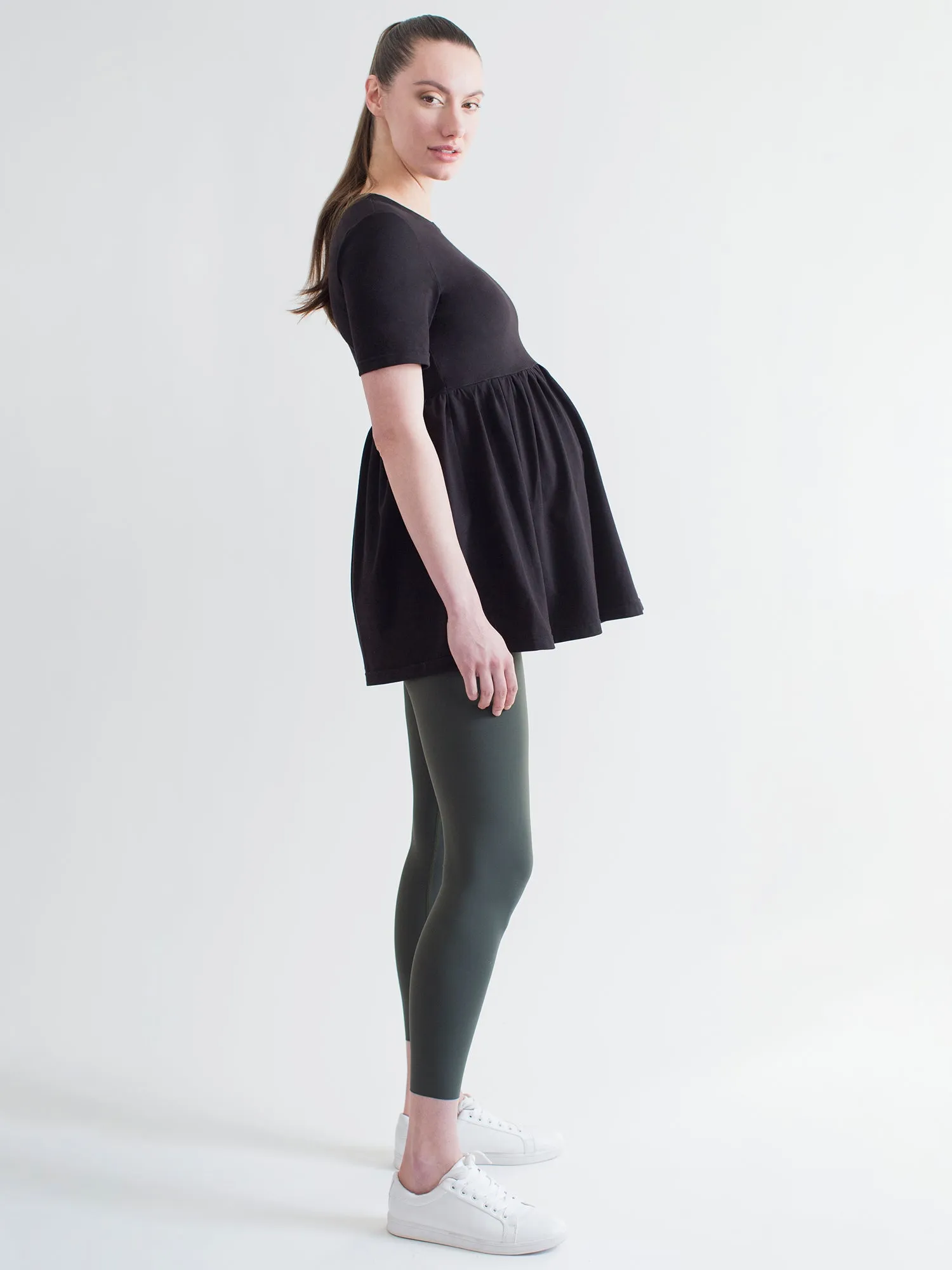 MATERNITY PLEATED SOFT STRETCH TOP, BLACK