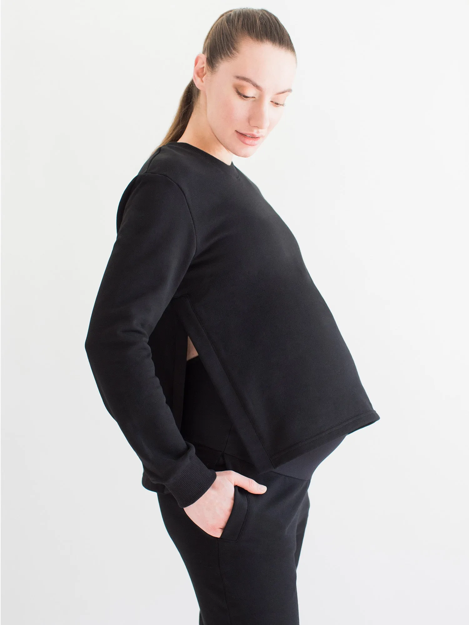 MATERNITY SIDESPLIT SWEATSHIRT, BLACK