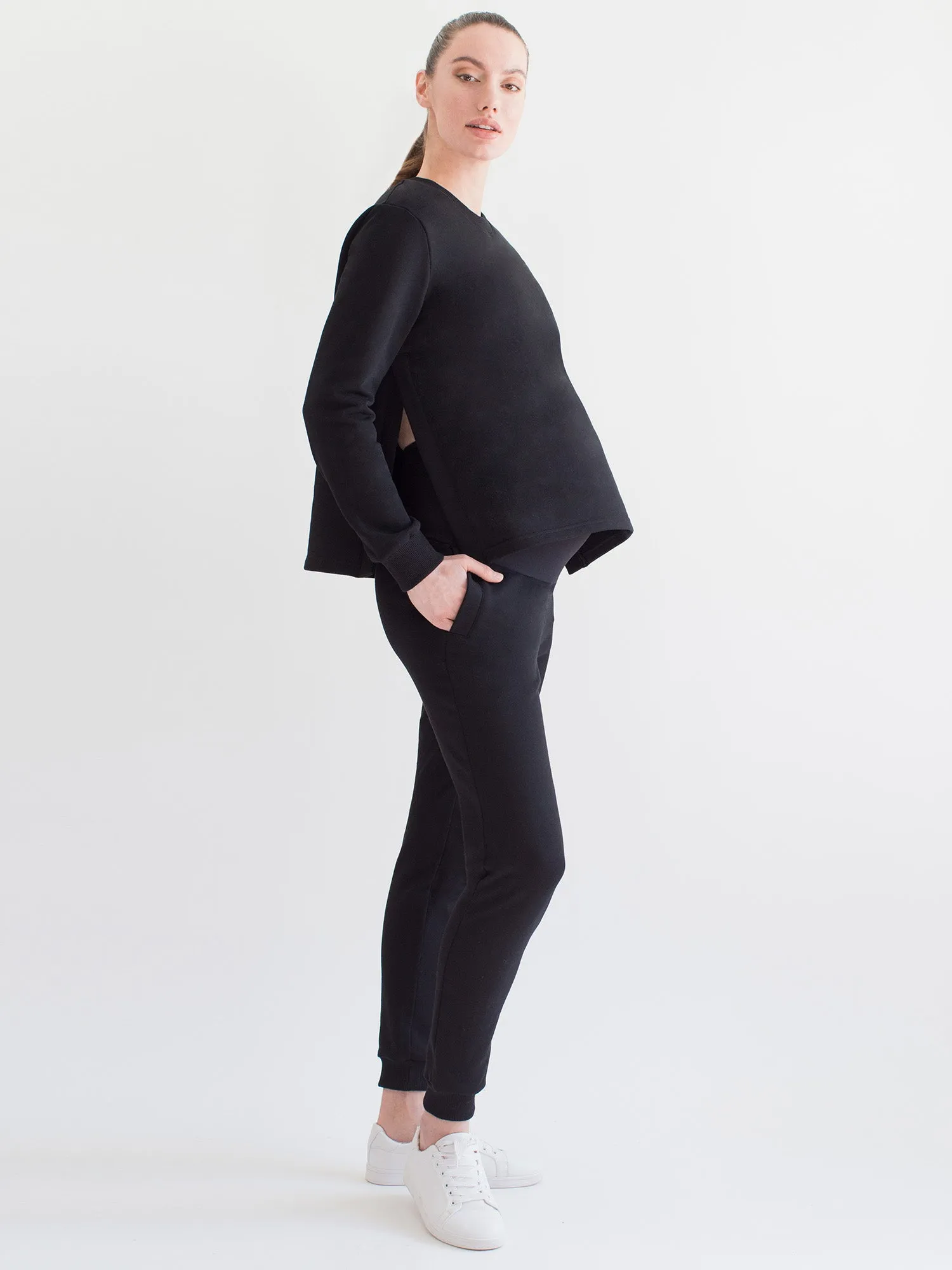 MATERNITY SIDESPLIT SWEATSHIRT, BLACK